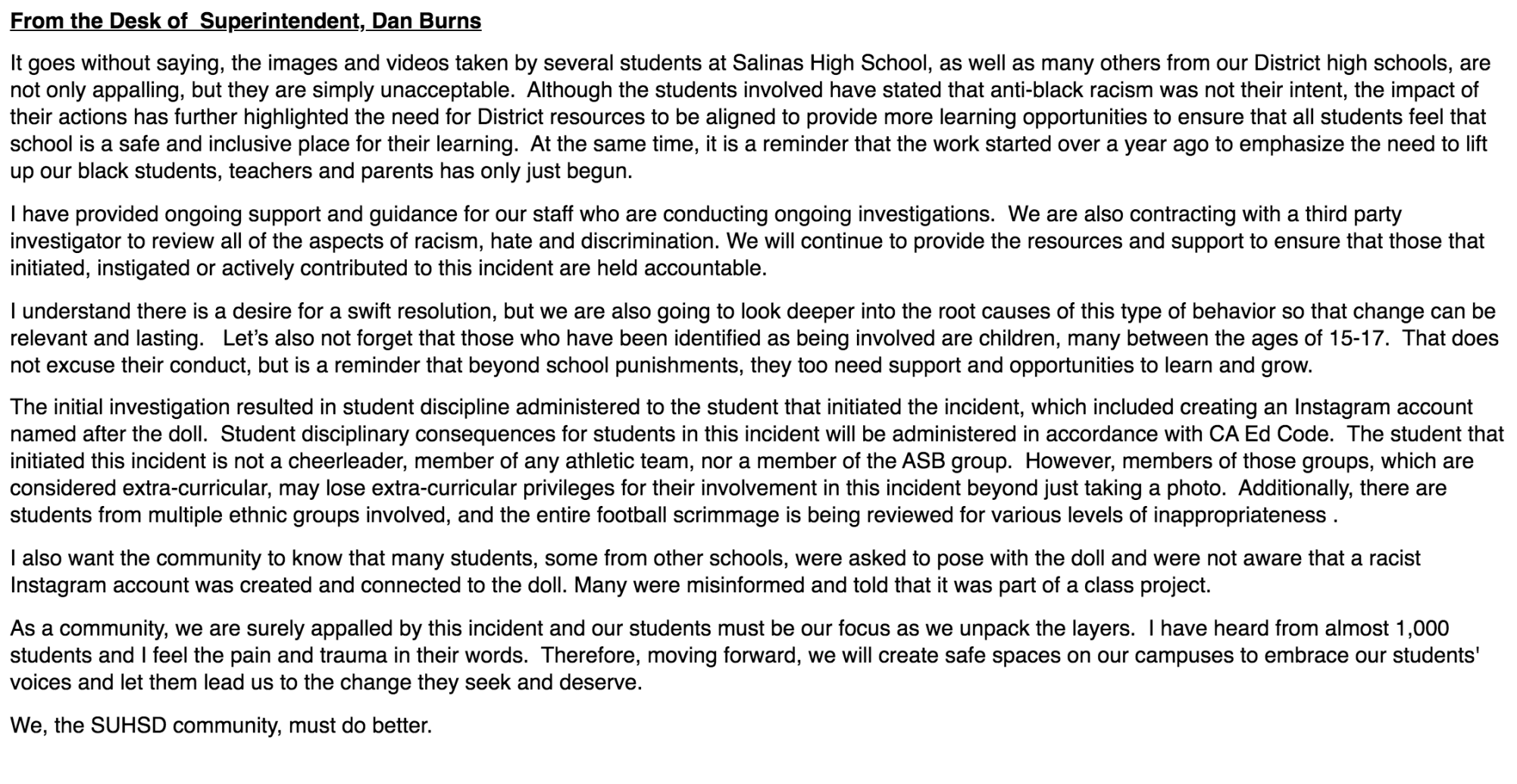 Full statement from Dan Burns